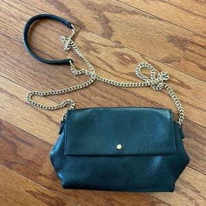 Banana Republic black faux leather crossbody with gold chain
